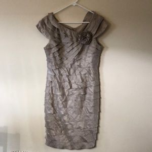 Taupe ruffle midi dress